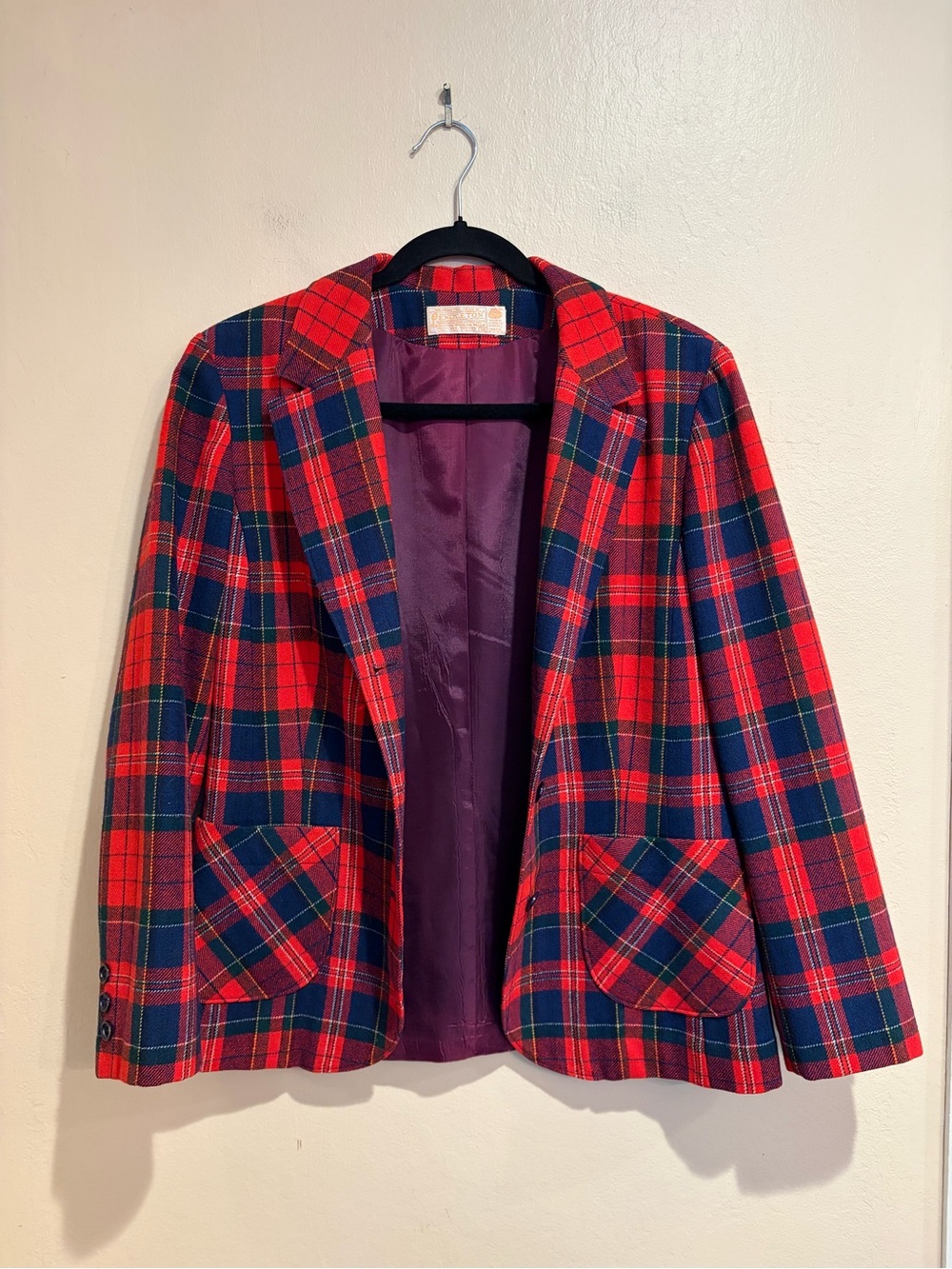 Pendleton Classic Red Plaid Wool Blazer, Preppy College, size 14 - Picture 6 of 8